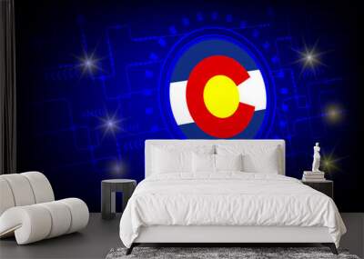 Flag of Colorado on a background of technology. Wall mural