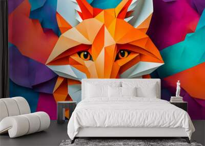 illustration of fox shaped head on the abstract background. Wall mural