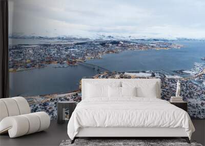 blue hour view of the city Tromsø from the top of the mountain Wall mural