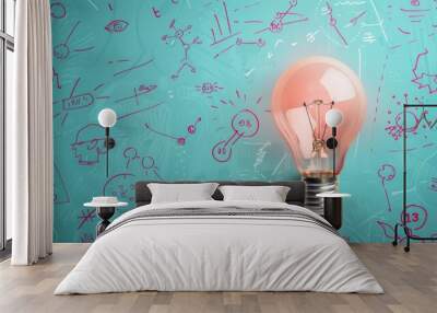 Light Bulb on Blue Surface Wall mural