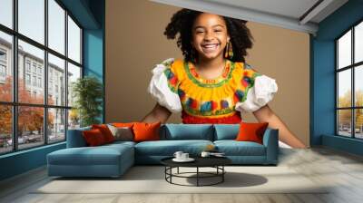 Young Girl in Colorful Dress Smiling Wall mural