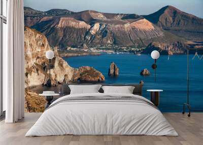 beautiful view on Vulcano island from Lipari island, Italy Wall mural