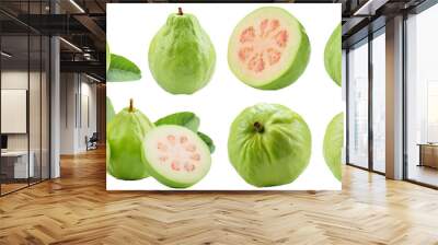 Variety of whole and sliced green guava fruit isolated on transparent background Wall mural