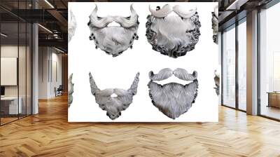 Various gray and white artificial beards in different styles isolated on transparent background Wall mural