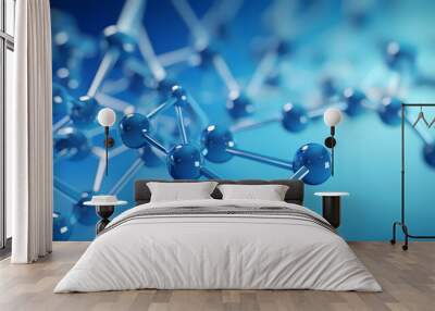 Abstract blue background, molecular structure close-up Wall mural