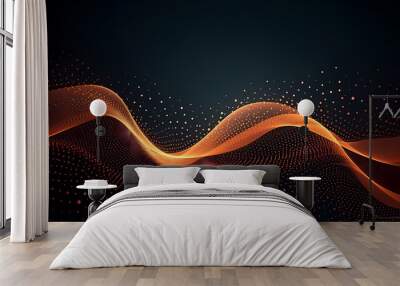 Abstract vector background with dynamic waves of particles and lines Wall mural