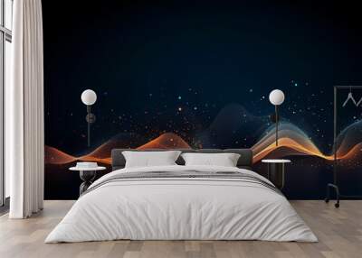 Abstract vector background with dynamic waves of particles and lines Wall mural