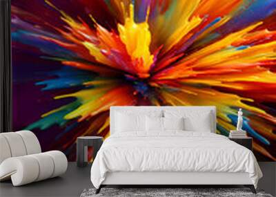 Colorful paint explosion creates abstract art illustration Wall mural