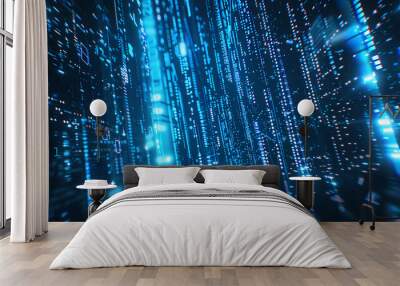 Digital data background with binary code and computer screen Wall mural