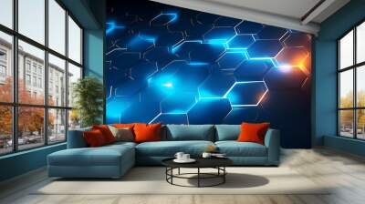 Digital technology hexagon cyber security concept, blue technology background Wall mural