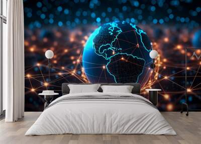 Global network connections background, world map, global business concept Wall mural