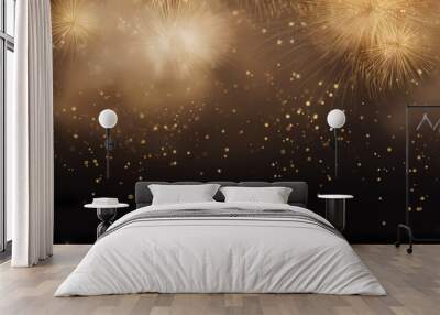 Golden fireworks background for a New Year celebration, layout for new year wishes and celebration background with copy space for text Wall mural