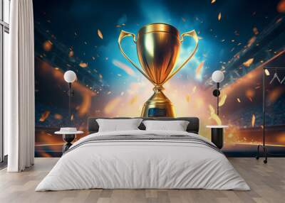 Golden trophy winner cup with blurred background and copy space Wall mural