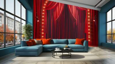 Red stage, red curtain background Wall mural