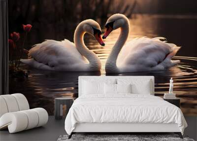 White swan in beautiful natural environment Wall mural