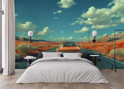 car on the road Wall mural