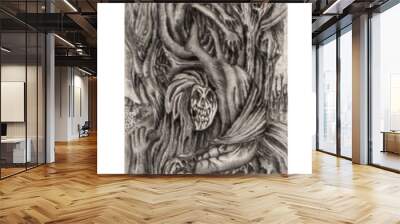 Art surreal of life. Drypoint etching printmaking on pape Wall mural