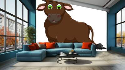 cute bull cartoon standing with smile Wall mural