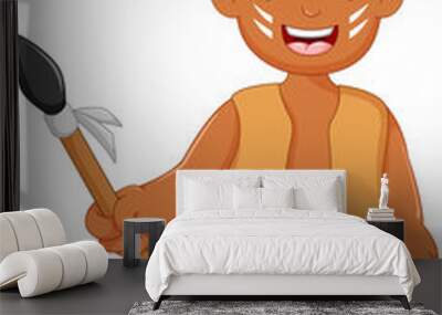 funny man indian tribal cartoon posing Wall mural