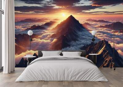 sunset over the mountains Wall mural