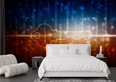 2d digital abstract technology digital future cyber security key Wall mural