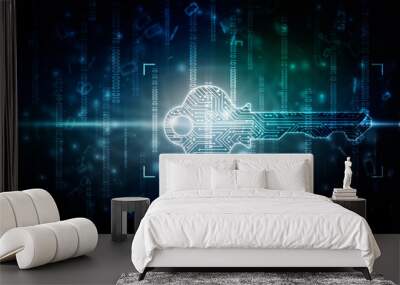 2d digital abstract technology digital future cyber security key Wall mural