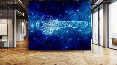 2d digital abstract technology digital future cyber security key Wall mural