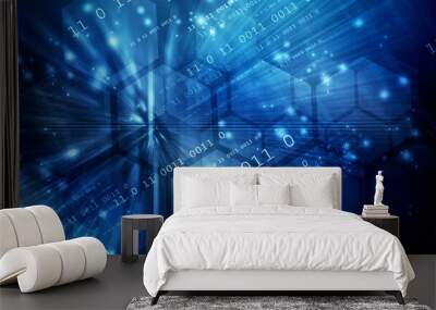 2d illustration abstract digital binary data on computer screen Wall mural