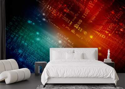 2d illustration abstract digital binary data on computer screen Wall mural