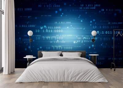 2d illustration abstract digital binary data on computer screen Wall mural