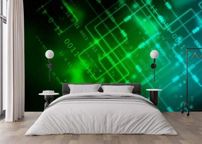 2d illustration abstract digital binary data on computer screen Wall mural