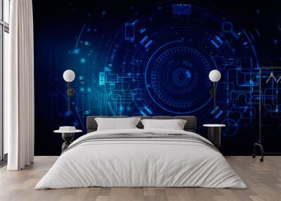 2d illustration Abstract futuristic electronic circuit technology background
 Wall mural