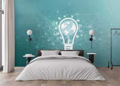 

2d illustration bulb future technology, innovation background, creative idea concept  Wall mural