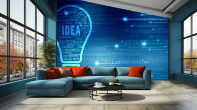 2d illustration bulb future technology, innovation background, creative idea concept  Wall mural