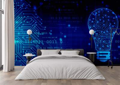 2d illustration bulb future technology, innovation background, creative idea concept Wall mural