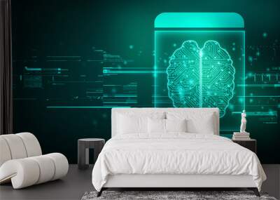 2d illustration Concept of thinking, background with brain, Abstract Artificial intelligence. Technology web background
 Wall mural