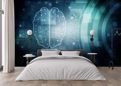 2d illustration Concept of thinking, background with brain, Abstract Artificial intelligence. Technology web background Wall mural