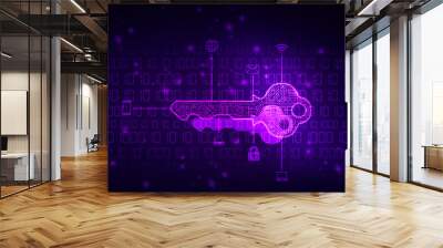 2d illustration digital abstract technology digital future cyber security key Wall mural