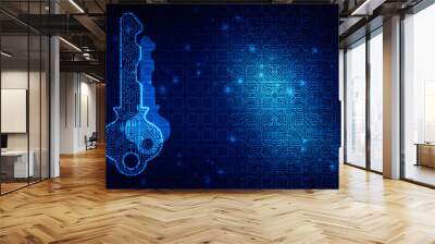 2d illustration digital abstract technology digital future cyber security key Wall mural