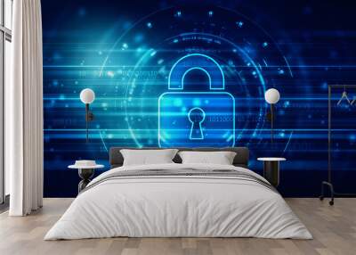 2d illustration Safety concept: Closed Padlock on digital background Wall mural