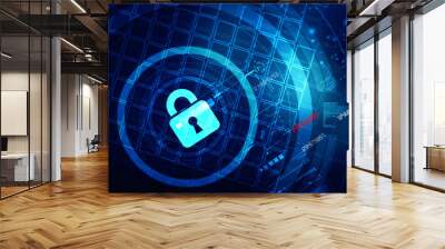 2d illustration Safety concept: Closed Padlock on digital background
 Wall mural