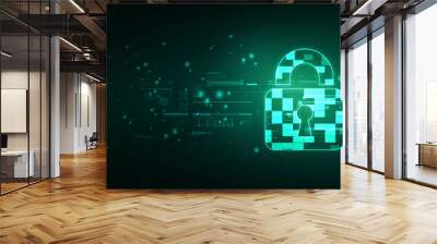 2d illustration Safety concept: Closed Padlock on digital background Wall mural