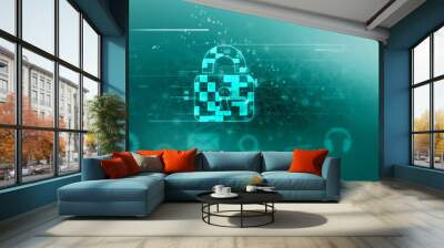 2d illustration Safety concept: Closed Padlock on digital background
 Wall mural