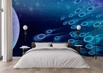 

3d illustration showing sperms and egg Wall mural