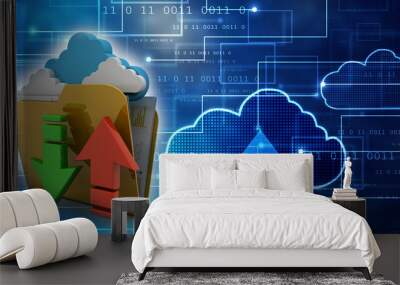 3d illustration uploading downloading arrow with cloud folder Wall mural