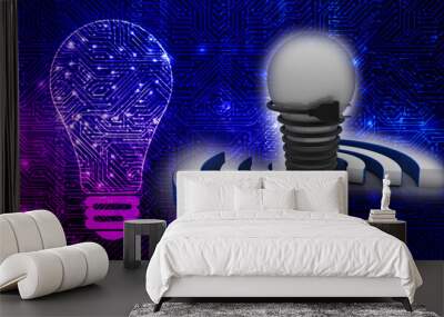 3d illustration wifi sin with bulb Wall mural