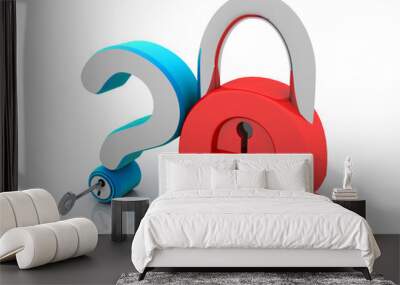 3d rendering E-mail symbol with lock near question mark. Internet security concept Wall mural