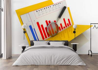 3d rendering Folder icon with paper sheet and 3D Graph Wall mural