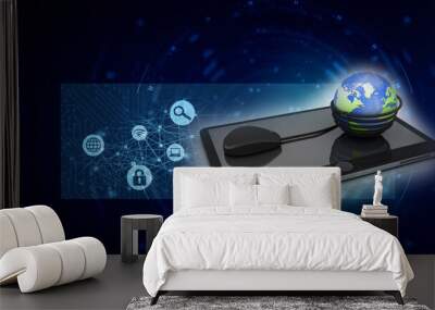 3d rendering globe connected mouse in mobile phone Wall mural