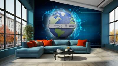 3d rendering https WWW sign on globe
 Wall mural